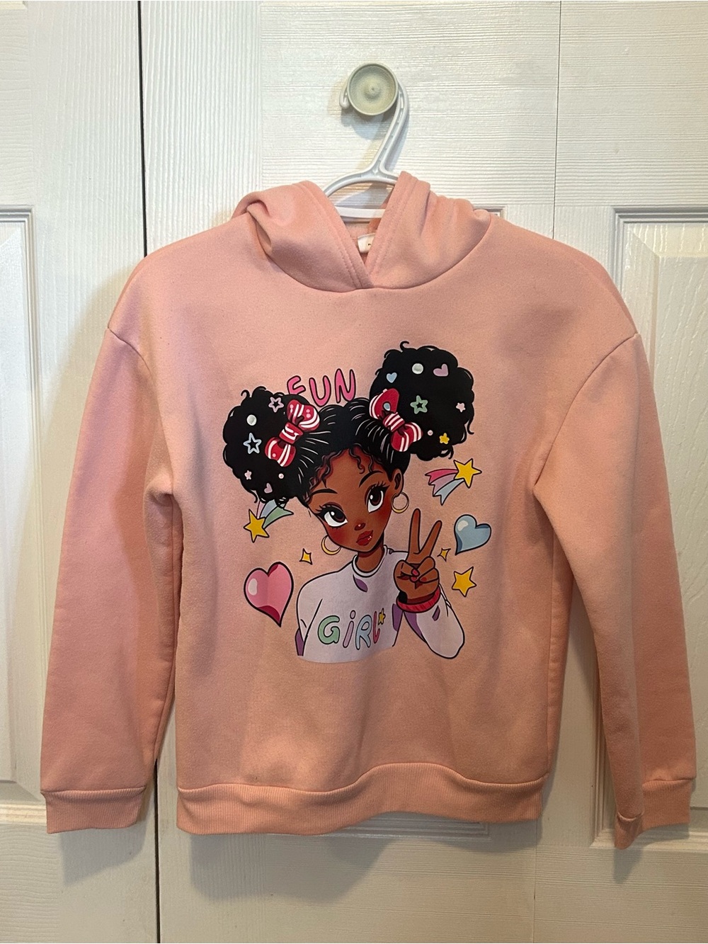 Pink Girls' Hoodie with Colorful Cartoon Graphic